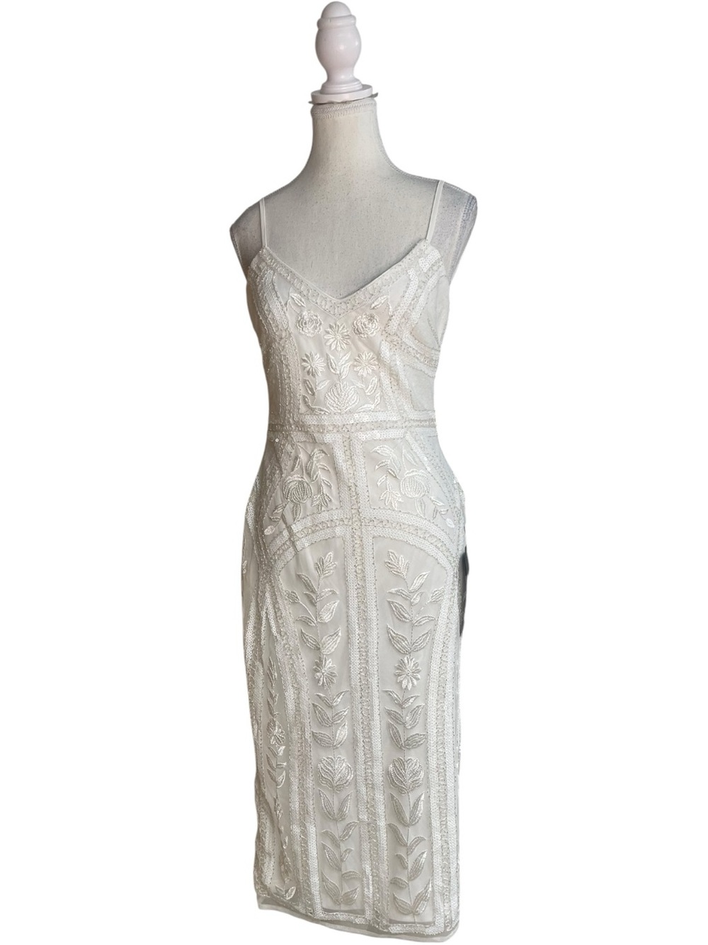 Lulus Alluring Interest White Sequin Embroidered Slip Midi Dress White